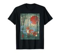 Art Japonais Fox Spirit Bamboo Forest Sunset Art T-Shirt