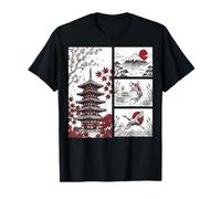 Art Japonais Japon Grue Mont Fuji Esthétique Graphisme T-Shirt