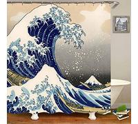 Art Japonais La Grande Vague Rideau De Bain Décor De Salle De Bains - Rideau De Douche Drôle Élégant Ukiyo Hokusai Peinture 113x220cm(WxH)