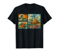 Art Japonais Vague de l'océan Koi Poisson Phare Vie côtière T-Shirt Graphique avec Valeur
