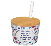 Art Judaica Plat à miel en bambou pour Rosh Hashana Grenade