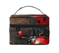 Art Ladybug Tracks Trousse de maquillage de voyage spacieuse et portable avec poignée, grande capacité, cadeau pour femmes et filles, Noir , Taille unique, Trousse de maquillage