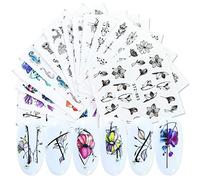 Art Lalic 14 Feuilles Aquarelle Fleur Nail Art Stickers Nail Art Décorations Nail Stickers de Transfert d'Eau Fleurs Colorées Fleur Encre Noir Et Blanc