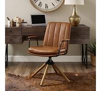 Art Leon Chaise moderne du milieu du siècle, pieds en chêne, chaise pivotante sans roulettes, fauteuil en similicuir pour petits espaces, maison, bureau, salon, chambre à coucher, jaune marron