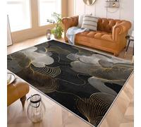 Art LinéAire AbstraitTapis de Salon et Chambre 60x90 cm Facile d’Entretien, Dos Antidérapant TPR Or Tapis Moderne à Poils Courts, Adapté pour Bureau, Enfants et Animaux