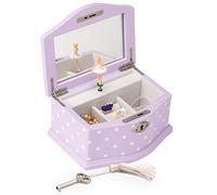 Art Lins Elle Ballerina Music Boîte à bijoux avec serrure, boîte à souvenirs en bois avec motif lac des cygnes à remonter, petite taille (lavande)