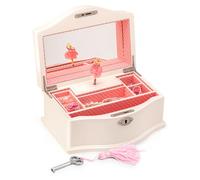 Art Lins Elle Ballerina Music Boîte à bijoux avec serrure, boîte à souvenirs en bois avec motif lac des cygnes à remonter, grande taille (blanc)