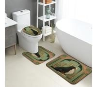 Art - Lot de 3 tapis de salle de bain à motif de chien élégant, absorbants, antidérapants, lavables, en forme de U, architecture vintage vert à séchage rapide