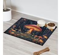 Art Magic Forest Tapis d'alimentation en forme de champignon pour chat et chien Tapis d'alimentation absorbant Nti-Slip Contiennent les déversements Protège les sols Set de table 60,9 x 81,2 cm