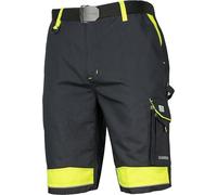 ART.MAS Bermuda de travail Classic-VIS pour homme en toile 270 g/m², 6 poches, détails réfléchissants, noir et jaune, Noir , 54 taille courte