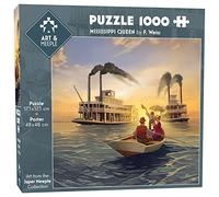 ART&MEEPLE Puzzle Carre 1000 pcs Haute Qualité 57,5x57,5 cm + Poster 48x48 cm, Découpe Originale des pièces, Carton épais contrecollé des 2 côtés avec Papier Vernis - Mississippi Queen
