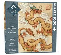 ART&Meeple Puzzles 1000 pcs 68x48 cm Haute Qualite + Poster 48x48 cm, Découpe Originale des pièces, Carton épais contrecollé des 2 côtés avec Papier 250 GSM - TICHU : The Dragon
