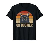 Art mème Vintage Ok Boomer Funny Cat Crumpy au Coucher du Soleil T-Shirt Graphique avec Valeur, Homme, Noir, M