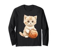 Art Mignon Aquarelle Chaton Joueur de Basket-Ball Manche Longue