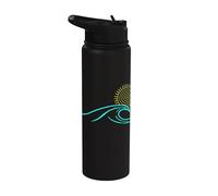 Art minimaliste au trait Sun Ocean Wave Stainless Steel Insulated Water Bottle
