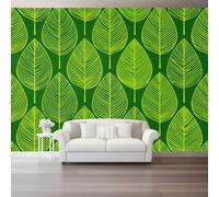 Art Minimaliste Style Papier Peint Panoramique, 300 x 210 cm | Ligne Plante Feuille Verte Impression papier peint mural, Vert pour Salon ChambreDécoration