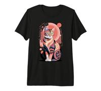 Art Moderne Abstrait géométrique calicot Chat rétro T-Shirt Haut de Gamme