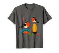 Art Moderne du Milieu du siècle Rouge-Gorge rétro géométrique Nature Art T-Shirt