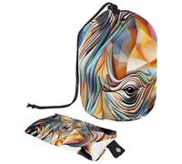Art Mosaic Rhino 18 trousses cosmétiques de voyage pour femme, sac à maquillage pliable avec cordon de serrage, trousse de toilette portable, Art Mosaic Rhino,