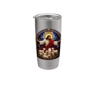 Art mosaïque de la cathédrale médiévale de Jésus le berger avec des agneaux Gobelet isotherme en acier inoxydable double paroi