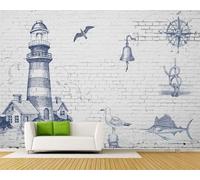 Art Mur De Briques Blanches Poisson Maison D'Oiseaux Volants Papier Peint 3D Installation Facile Intissé Tapisserie Bureau Salon Canapé Chambre Décoration Murale-430cm×300cm