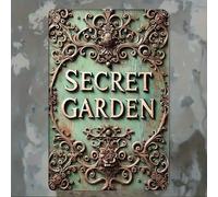 Art mural 2D - Plaque métal Jardin secret, Panneau métal vintage avec design floral complexe, idéal pour la maison, la chambre, le café, la ferme, la décoration de jardin, la décoration murale de jard