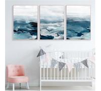 Art Mural-3 Images Set-Peinture Murale Abstraite sur Toile Avec Paysage Océanique Impression Nordique Simple pour Salon Cuisine Bureau Chambre à Coucher Décoration D'Intérieur-60 * 90cm (Sans cadre)