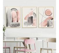Art Mural,3 Pièces-Affiche Géométrique Abstraite Aquarelle Peinture Toile Dessin Au Trait Impression Artistique Style Nordique Rose Décoration Murale Salon Chambre Bureau Maison-40*60Cm (Sans Cadre)