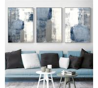 Art Mural,3 Pièces-Affiche Murale Abstraite Bleu-Gris Peinture Toile Bleu-Gris Coups de Pinceau Impressions D'Art Images Murales Nordiques Chambre Bureau Décoration D'Intérieur-40*60Cm (Sans Cadre)