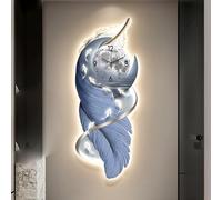 Art mural 3D avec éclairage LED, Décoration murale moderne pour entrée horloge et motif plume - Décor suspendu pour couloir passage Tableau style applique pour hall d'entrée(C,120*47cm/47.2*18.5in)