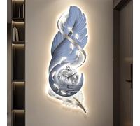 Art mural 3D avec éclairage LED, Décoration murale moderne pour entrée horloge et motif plume - Décor suspendu pour couloir passage Tableau style applique pour hall d'entrée(D,100*39cm/39.4*15.4in)