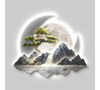 Art mural 3D avec éclairage LED, tableau décoratif en cristal paysage de montagne avec télécommande, décoration murale rétroéclairée à brancher pour salon, entrée, chambre(Type F,82x95cm/32.3x37.4in)