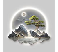 Art mural 3D avec éclairage LED, tableau décoratif en cristal paysage de montagne avec télécommande, décoration murale rétroéclairée à brancher pour salon, entrée, chambre(Type D,48x55cm/18.9x21.6in)