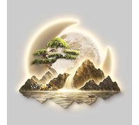 Art mural 3D avec éclairage LED, tableau décoratif en cristal paysage de montagne avec télécommande, décoration murale rétroéclairée à brancher pour salon, entrée, chambre(Type E,73x85cm/28.7x33.4in)