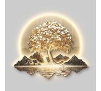 Art mural 3D avec éclairage LED, tableau décoratif en cristal paysage de montagne avec télécommande, décoration murale rétroéclairée à brancher pour salon, entrée, chambre(Type B,82x95cm/32.3x37.4in)