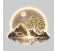 Art mural 3D avec éclairage LED, tableau décoratif en cristal paysage de montagne avec télécommande, décoration murale rétroéclairée à brancher pour salon, entrée, chambre(Type A,73x85cm/28.7x33.4in)