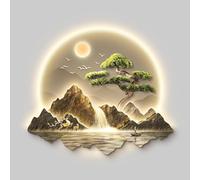 Art mural 3D avec éclairage LED, tableau décoratif en cristal paysage de montagne avec télécommande, décoration murale rétroéclairée à brancher pour salon, entrée, chambre(Type C,65x75cm/25.6x29.5in)