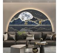 Art mural 3D éclairé par LED, sculpture semi-circulaire de paysage de montagne avec texture de grès, décoration moderne pour entrée, couloir, chambre à coucher