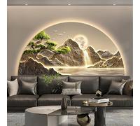 Art mural 3D éclairé par LED, sculpture semi-circulaire de paysage de montagne avec texture de grès, décoration moderne pour entrée, couloir, chambre à coucher
