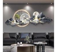 Art mural 3D en métal, sculpture murale moderne avec lumière LED et horloge, décoration de paysage Feng Shui pour salon, chambre à coucher et hôtel