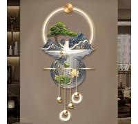 Art Mural 3D Moderne avec LED, Peinture Paysage Cascade en Acrylique et Porcelaine Cristal, Sculpture Murale avec Éclairage Métallique pour Salon, Entrée et Couloir.(D,60 x 136 cm/23.6 x 53.5 in)