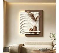 Art mural 3D pour salon,sculpture murale en grès texturé avec éclairage LED | Art mural en grès, décoration LED sans cadre sculptée à la main, pour mur derrière(B,61*80cm/24.1*31.5in)