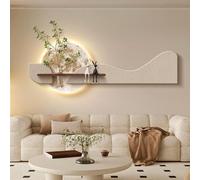 Art mural à LED 3D, lune et vague, décoration murale texturée avec vase hydroponique et figurines de lapin, sculpture murale horizontale pour salon
