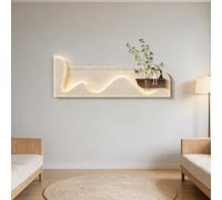 Art mural à LED 3D, lune et vague, décoration murale texturée avec vase hydroponique et figurines de lapin, sculpture murale horizontale pour salon