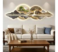Art Mural À LED Décoration Murale 3D Sculpture Murale avec Éclairage LED 90x30cm 120x40cm 150x50cm Grande Peintures Suspendues pour Salon, Entrée, Couloir(Brass,90x30cm)