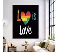 Art Mural Abstrait en Toile, Arc-En-Ciel Cœur Lettres, Tableau Decoration Murale Noir Simple, Affiche Decoration Murale Moderne pour Chambre Salon, 40x50cm Sans Cadre