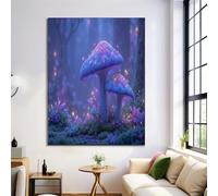 Art Mural Abstrait en Toile, Forêt Lumineuse Champignons, Tableau Decoration Murale Violet Fantastique, Affiche Decoration Murale Moderne pour Chambre Salon, 60x90cm Sans Cadre