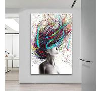 Art mural abstrait moderne cheveux colorés femme toile peinture Figure impressions encadrées photos suspendues pour décor de salon 90x130cm/35x51in avec cadre