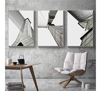 Art mural abstrait-peinture de bâtiment géométrique industriel noir blanc affiches imprime des images pour la décoration de salon 27,5 "x 39,3" (70x100 cm) 3 pièces sans cadre