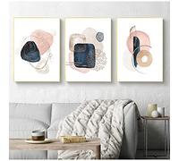Art mural abstrait peinture sur toile nordique bleu marine rose aquarelle affiche feuille d'or impressions dorées pour salon porche décor 60x80cm(24x31in) x3 sans cadre